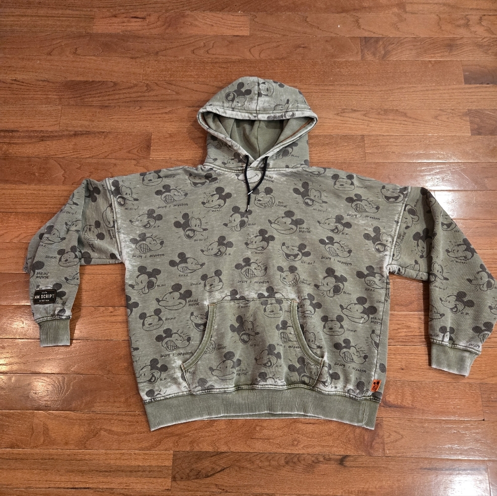 Men's Olive Green Mickey Print Hoodie Sweatshirt